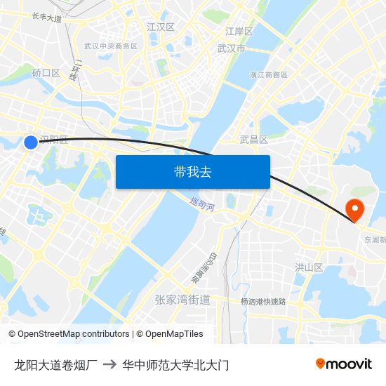 龙阳大道卷烟厂 to 华中师范大学北大门 map