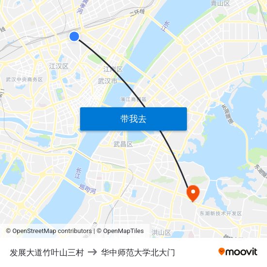 发展大道竹叶山三村 to 华中师范大学北大门 map