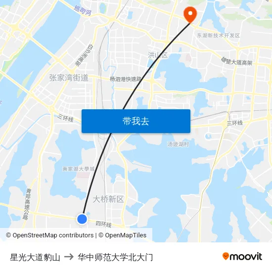 星光大道豹山 to 华中师范大学北大门 map