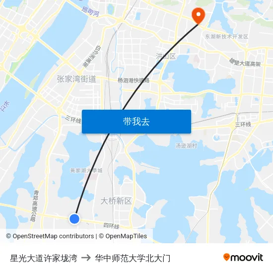 星光大道许家垅湾 to 华中师范大学北大门 map