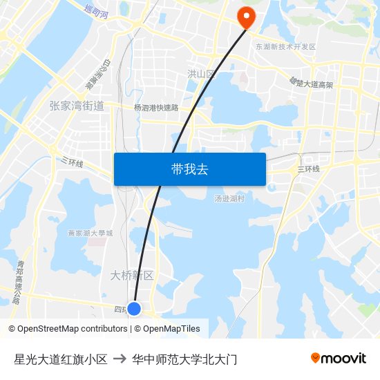 星光大道红旗小区 to 华中师范大学北大门 map