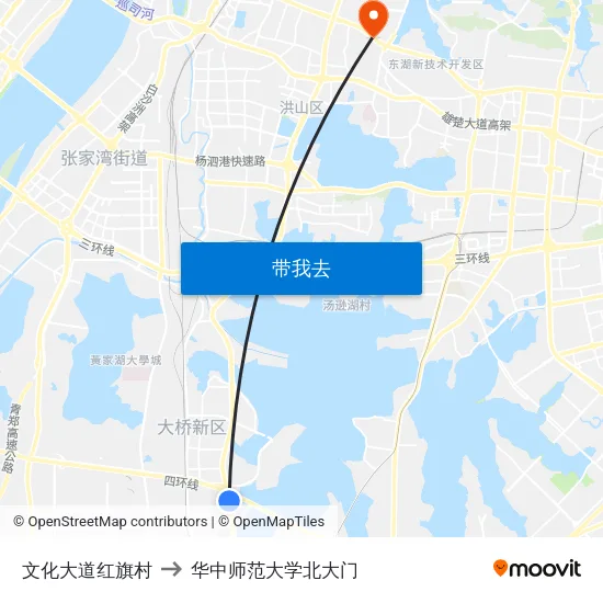 文化大道红旗村 to 华中师范大学北大门 map