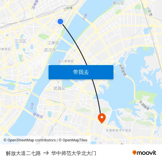 解放大道二七路 to 华中师范大学北大门 map