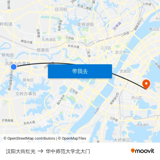 汉阳大街红光 to 华中师范大学北大门 map