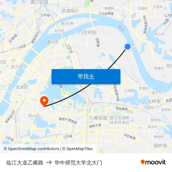 临江大道乙烯路 to 华中师范大学北大门 map