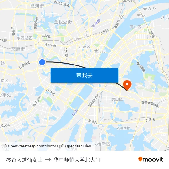 琴台大道仙女山 to 华中师范大学北大门 map
