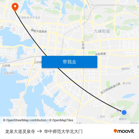 龙泉大道灵泉寺 to 华中师范大学北大门 map