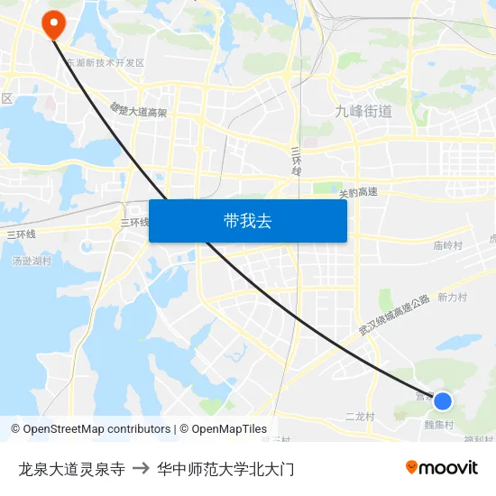 龙泉大道灵泉寺 to 华中师范大学北大门 map