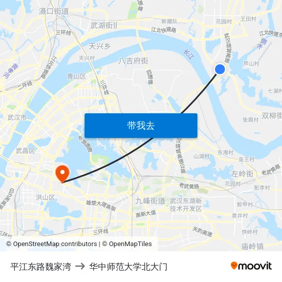 平江东路魏家湾 to 华中师范大学北大门 map