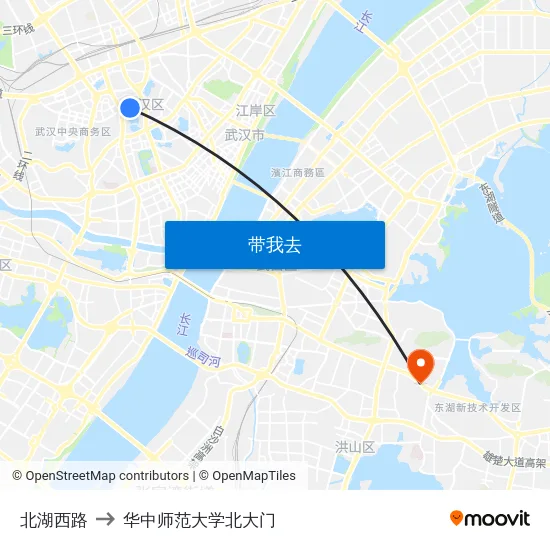 北湖西路 to 华中师范大学北大门 map