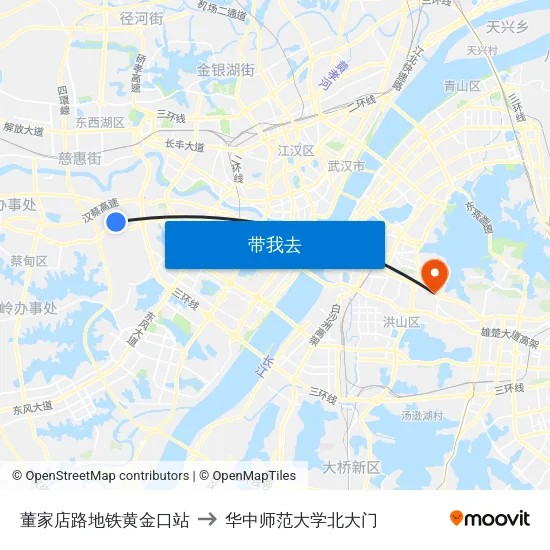 董家店路地铁黄金口站 to 华中师范大学北大门 map