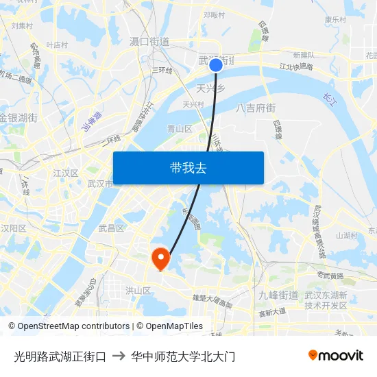 光明路武湖正街口 to 华中师范大学北大门 map