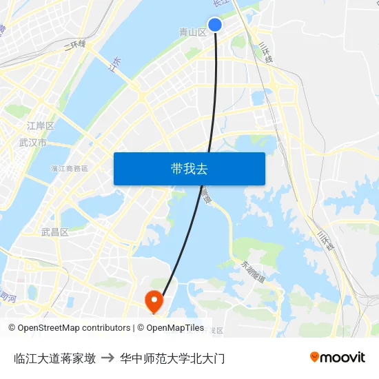 临江大道蒋家墩 to 华中师范大学北大门 map
