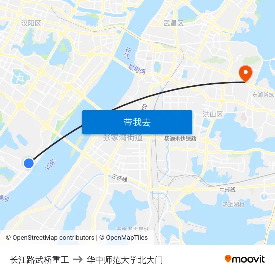 长江路武桥重工 to 华中师范大学北大门 map