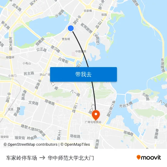 车家岭停车场 to 华中师范大学北大门 map