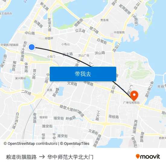 粮道街胭脂路 to 华中师范大学北大门 map