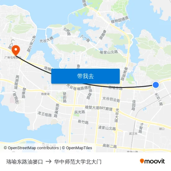 珞喻东路油篓口 to 华中师范大学北大门 map