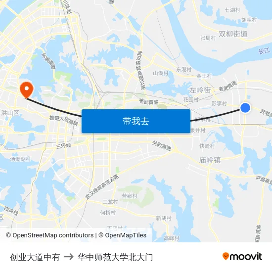 创业大道中有 to 华中师范大学北大门 map