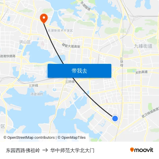东园西路佛祖岭 to 华中师范大学北大门 map