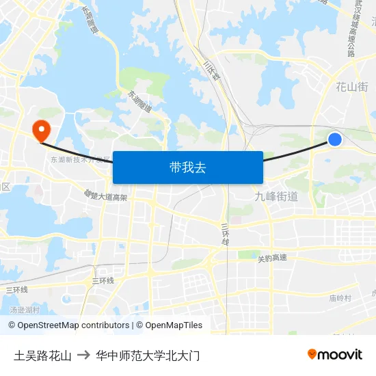 土吴路花山 to 华中师范大学北大门 map