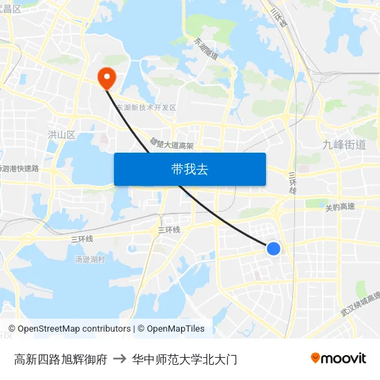 高新四路旭辉御府 to 华中师范大学北大门 map