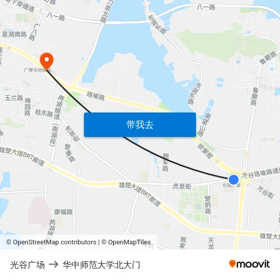光谷广场 to 华中师范大学北大门 map