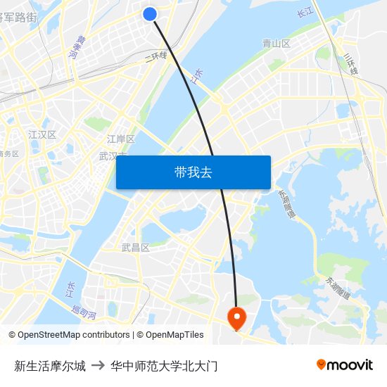 新生活摩尔城 to 华中师范大学北大门 map