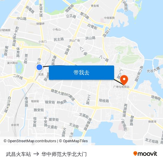 武昌火车站 to 华中师范大学北大门 map