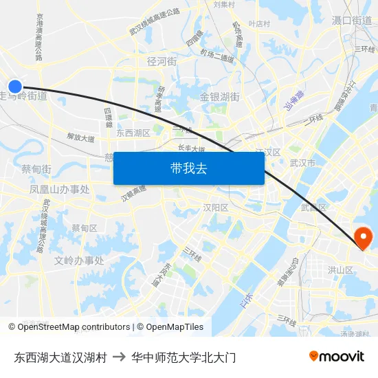 东西湖大道汉湖村 to 华中师范大学北大门 map