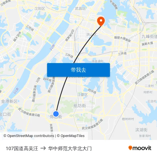 107国道高吴汪 to 华中师范大学北大门 map
