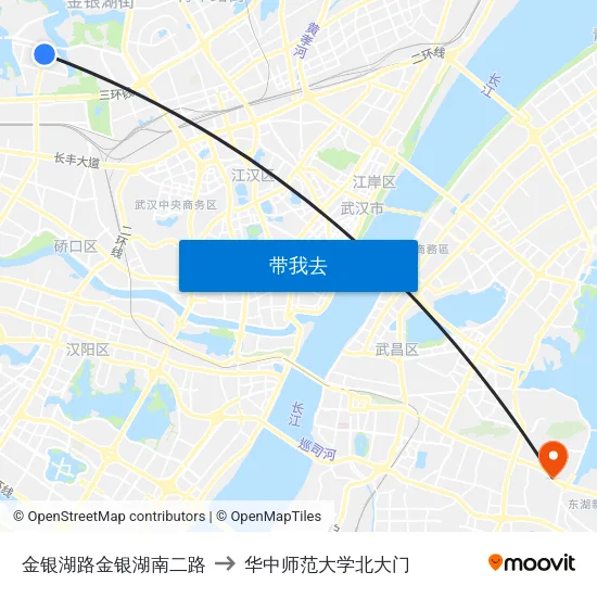金银湖路金银湖南二路 to 华中师范大学北大门 map