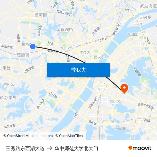 三秀路东西湖大道 to 华中师范大学北大门 map