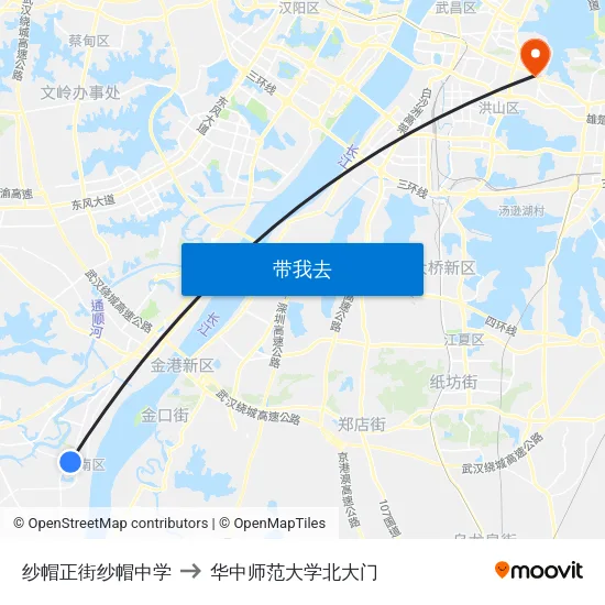 纱帽正街纱帽中学 to 华中师范大学北大门 map