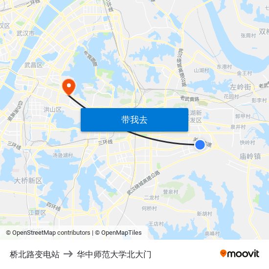 桥北路变电站 to 华中师范大学北大门 map