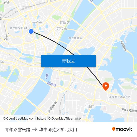 青年路雪松路 to 华中师范大学北大门 map