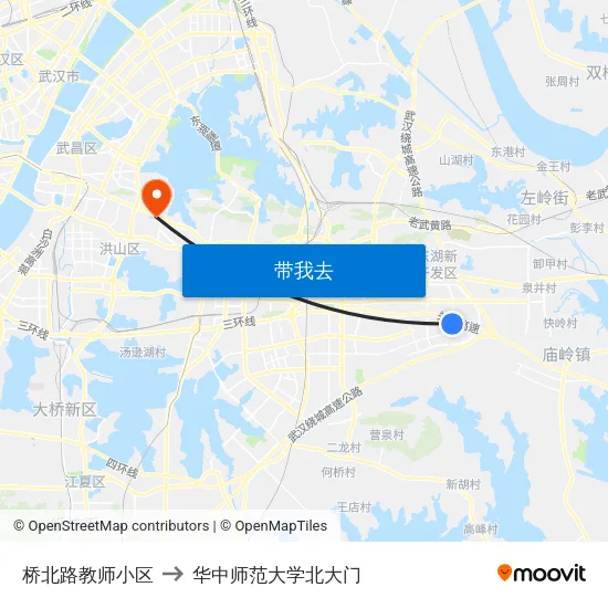 桥北路教师小区 to 华中师范大学北大门 map