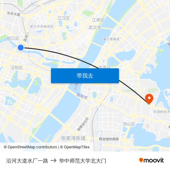 沿河大道水厂一路 to 华中师范大学北大门 map