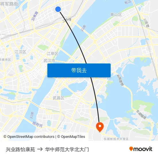 兴业路怡康苑 to 华中师范大学北大门 map