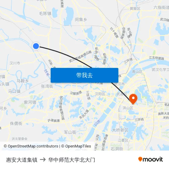 惠安大道集镇 to 华中师范大学北大门 map