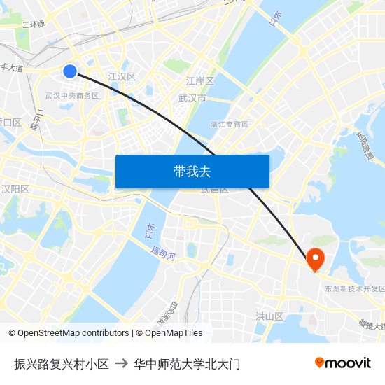 振兴路复兴村小区 to 华中师范大学北大门 map