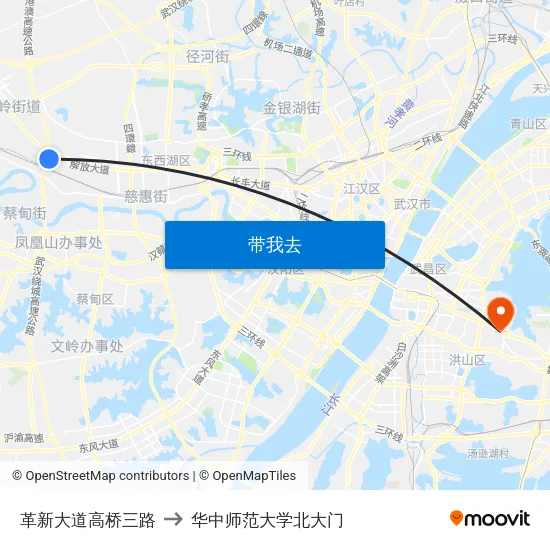 革新大道高桥三路 to 华中师范大学北大门 map