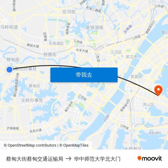 蔡甸大街蔡甸交通运输局 to 华中师范大学北大门 map