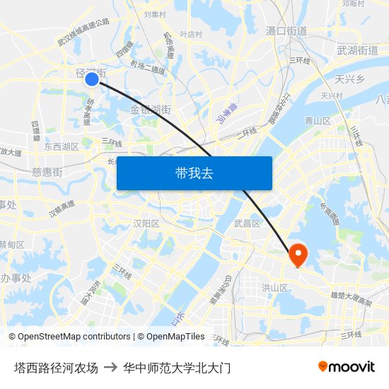 塔西路径河农场 to 华中师范大学北大门 map