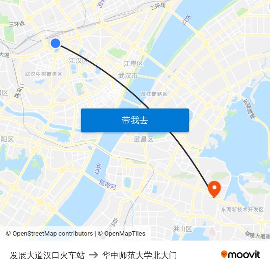 发展大道汉口火车站 to 华中师范大学北大门 map