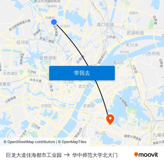 巨龙大道佳海都市工业园 to 华中师范大学北大门 map