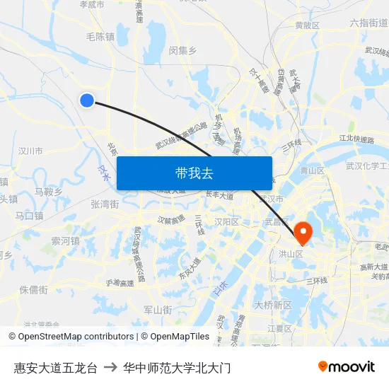 惠安大道五龙台 to 华中师范大学北大门 map