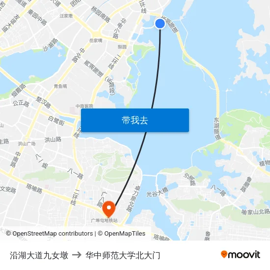 沿湖大道九女墩 to 华中师范大学北大门 map