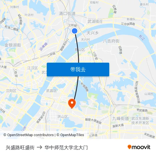 兴盛路旺盛街 to 华中师范大学北大门 map