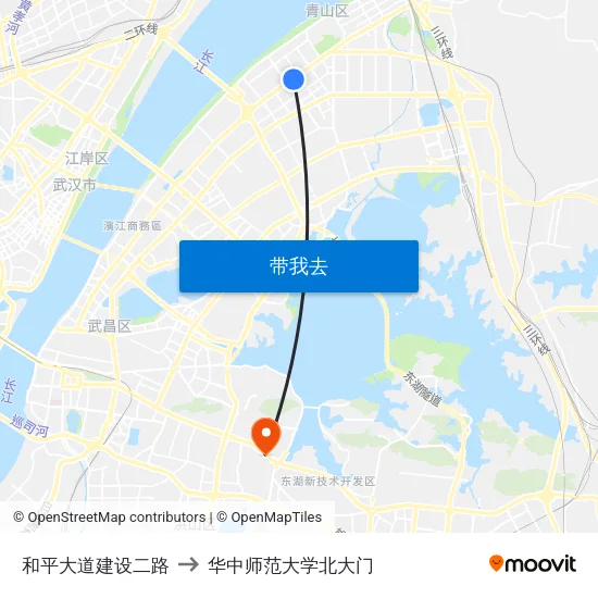 和平大道建设二路 to 华中师范大学北大门 map