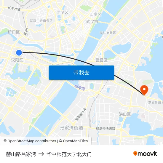 赫山路昌家湾 to 华中师范大学北大门 map